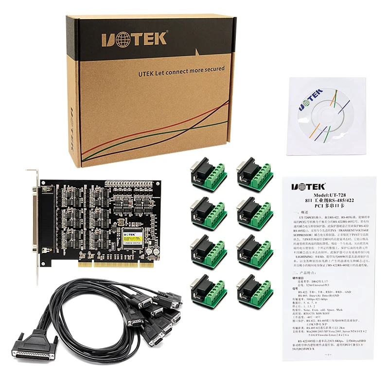 Фото UOTEK Промышленный класс PCI к RS-485 Последовательная карта RS485 RS422 8-портовый высокоскоростной преобразователь расширения DR62 UT-728A №5
