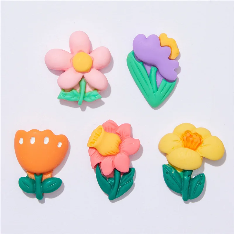 

5Pcs Kawaii Colorful Painted Flower Flatback Stone Resin Flowers Cabochons Scrapbook Embellishments DIY Bow Accessories Crafts