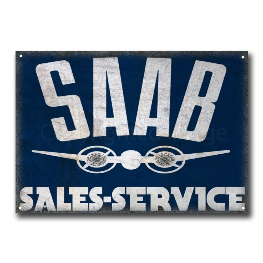 

Saab Sales Service Car Auto Retro Tin Sign Wall Sign Wall Decor Decor for Home Office Bar Pub Store Garage Coffee Shop Hotel