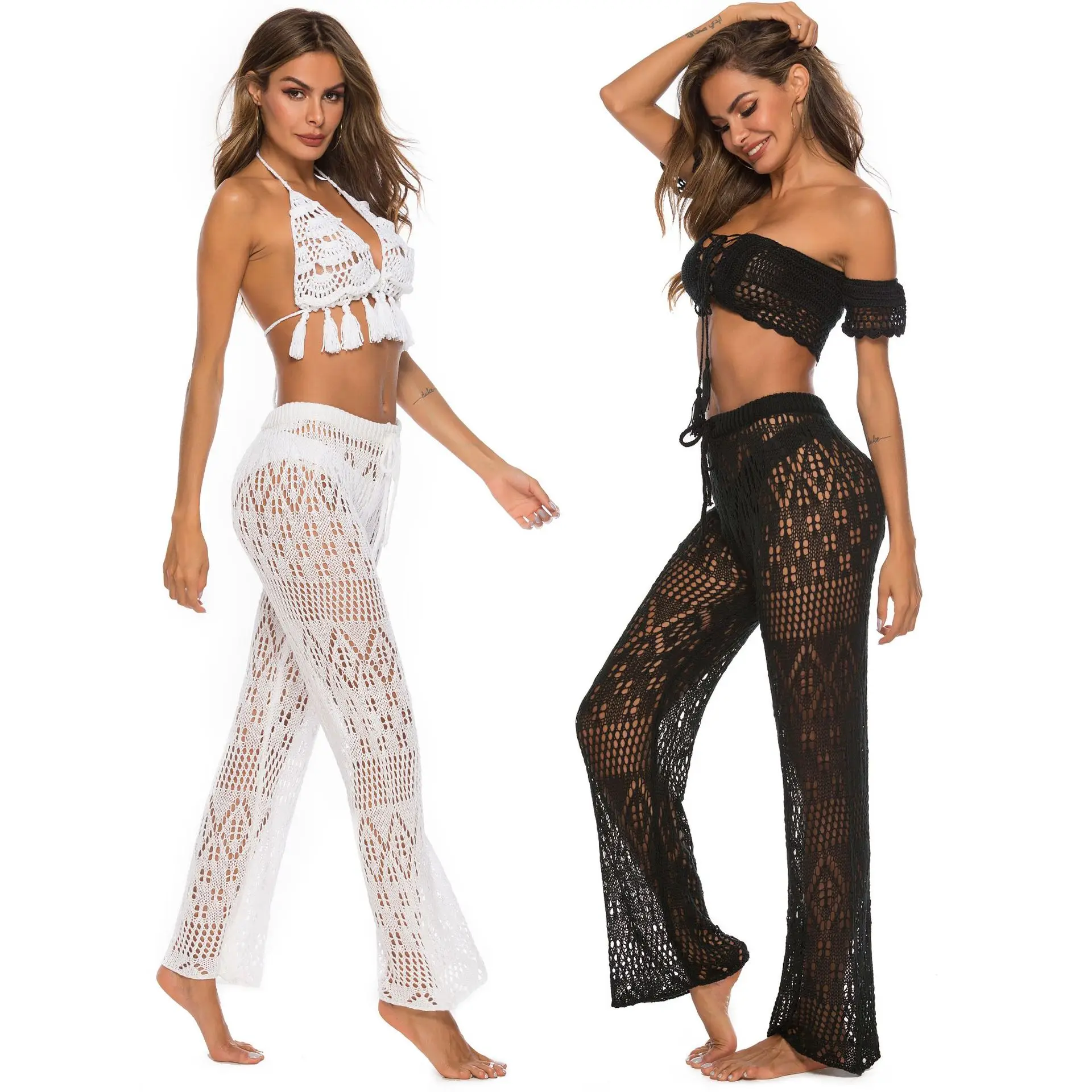 

Sexy lady nightclub hollowed out knit pants hook floral beach pants sand Hawaii surfing motion Leisure trunks dance Clubs 2022