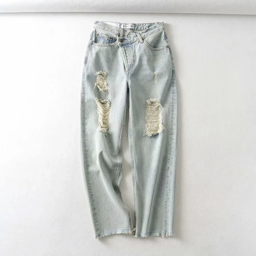 

Джинсы женские рваные с завышенной талией, с дырками