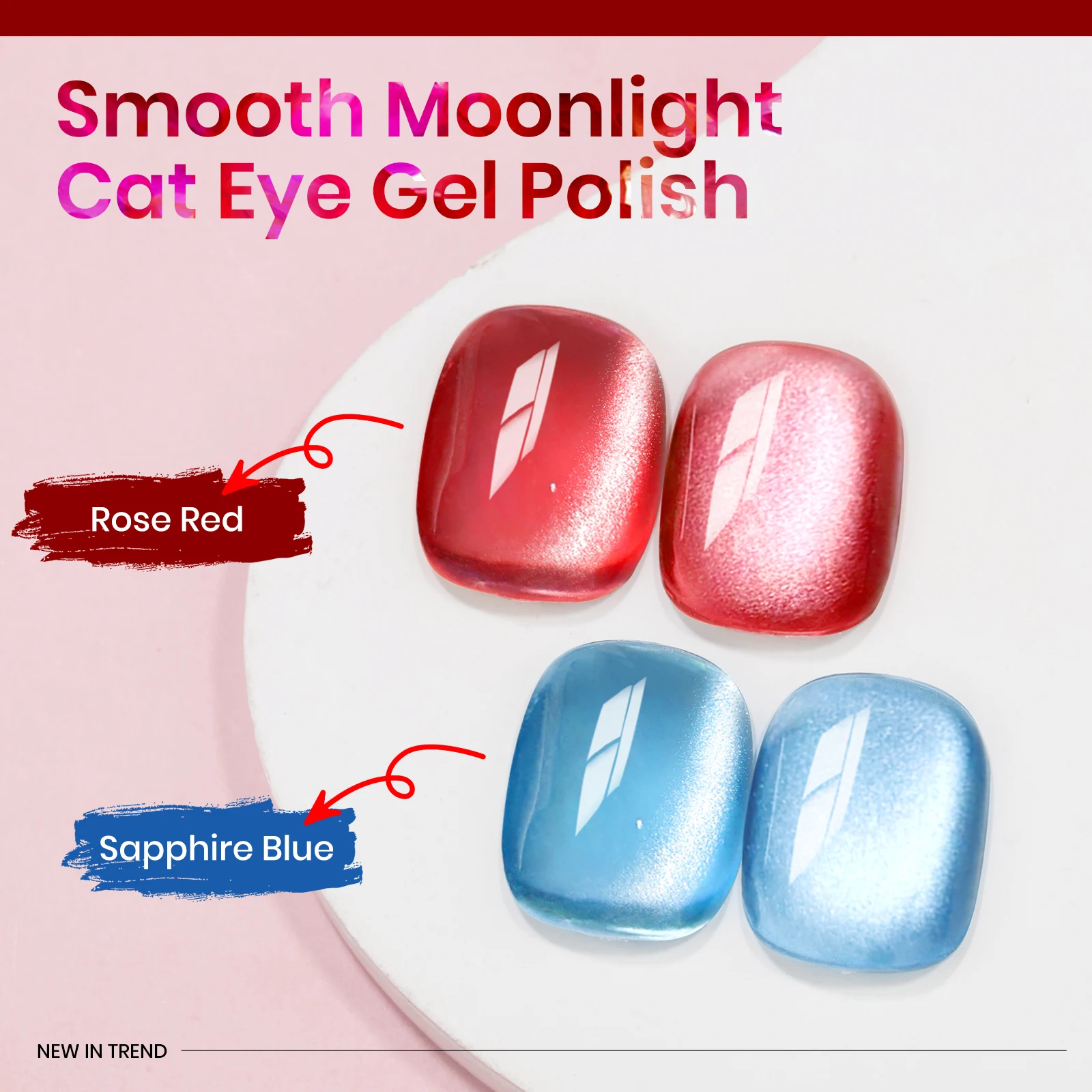 MIZHSE Soak Off Гель-лак для ногтей кошачий глаз 12 мл Полуперманентный лак Rose Red Smooth Crystal