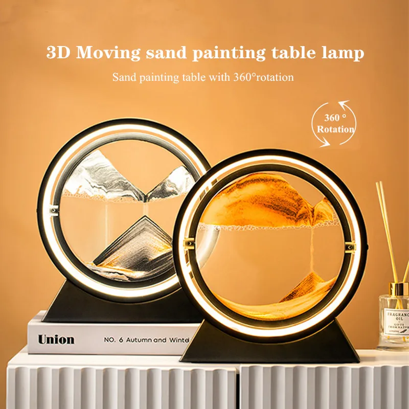 

Moving Sand Art USB Table Lamp LED Craft Quicksand 3D Natural Landscape Flowing Sand Dimmable Atmosphere Hourglass Night Light
