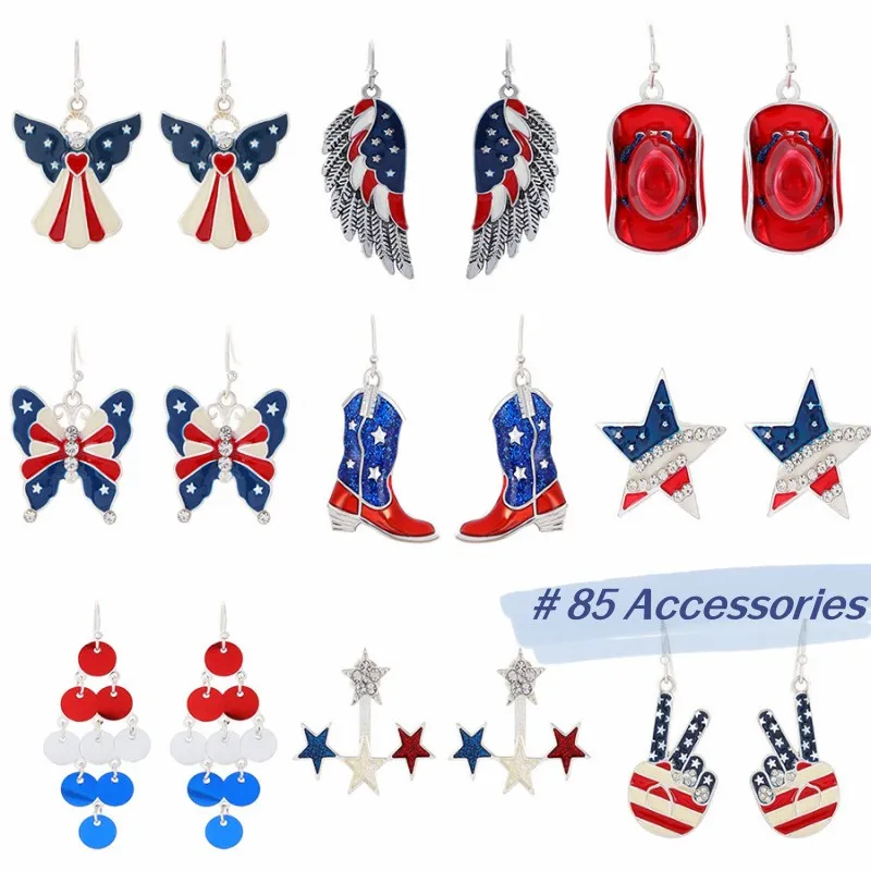 

American Independence Day National Flag Element White+Blue+Red Color Drop Earrings Festival Souvenir ZN00158