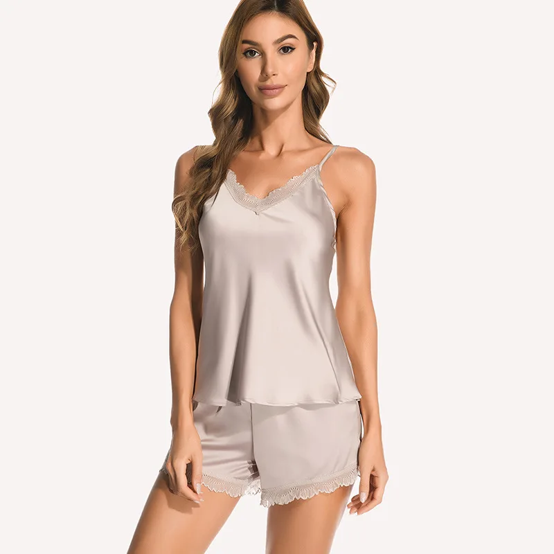 Harness pajamas Women's suit Sleeveless lace ice sexy pajamas Home wear Spring and summer new European and American style