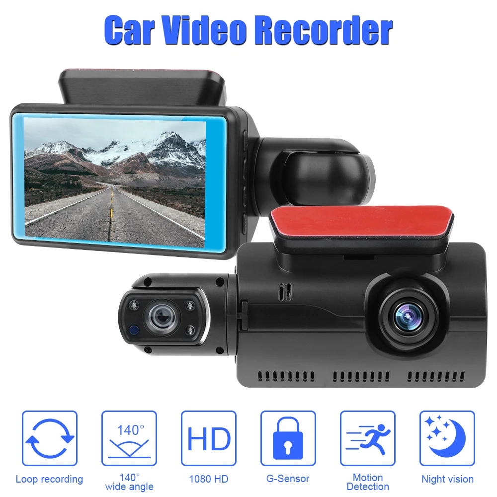 

Камера заднего вида с ночным видением, видеорегистратор с 2 объективами, автомобильные аксессуары, Автомобильный видеорегистратор, 3-дюймовый HD 1080P IPS-видеорегистратор