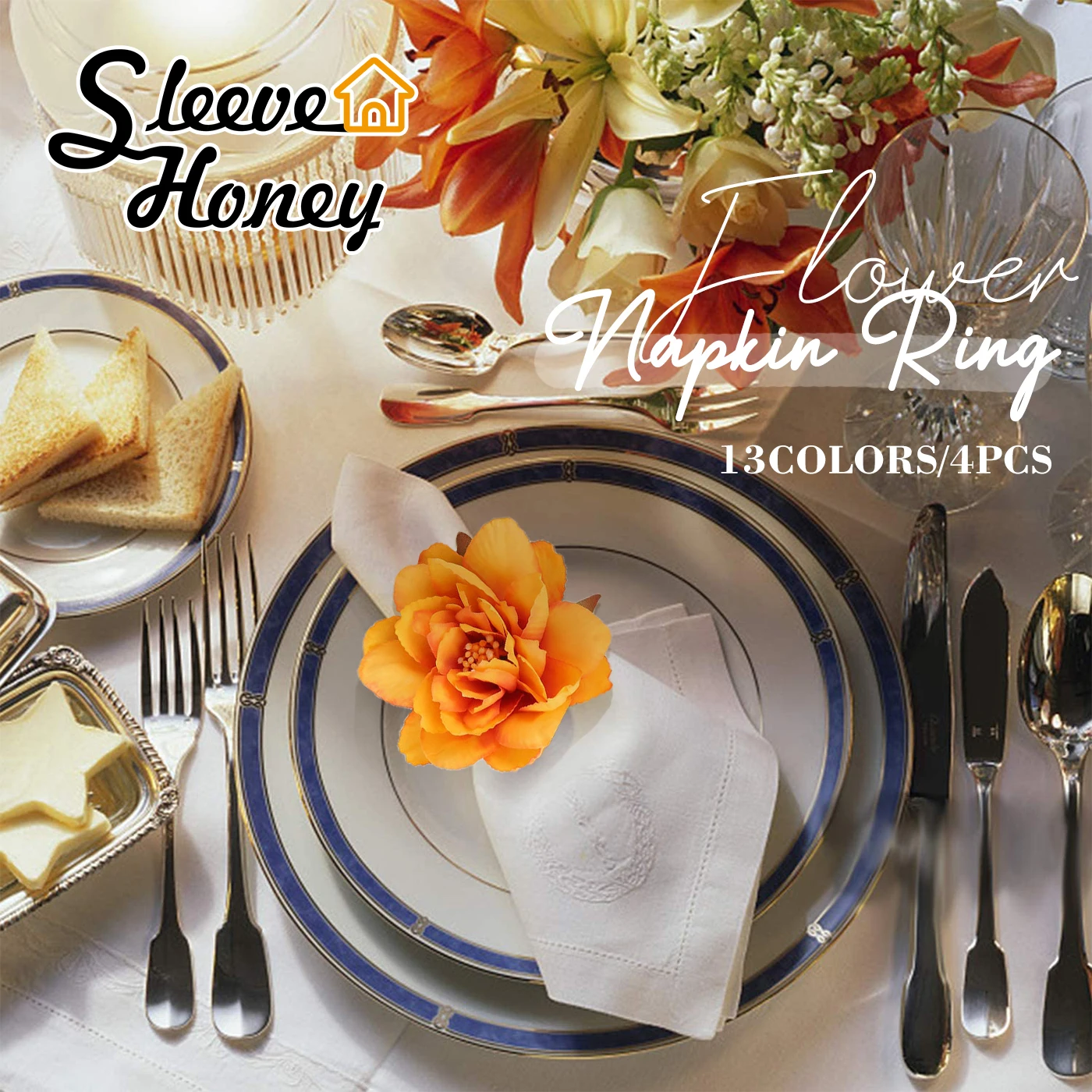 Набор декоративных колец для салфеток ручной работы с цветами набор из 4