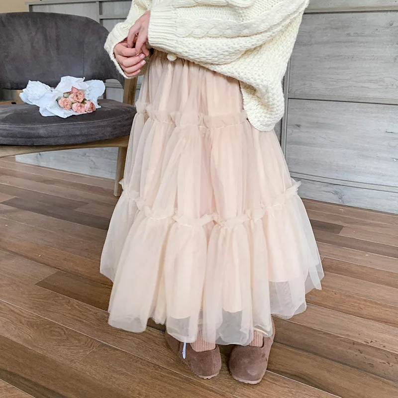 

Children's Clothing Girls Skirts 2023 Autumn New Baby Girls Tulle Tutu Skirt Fashion Kids Solid Color Princess Long Skirt