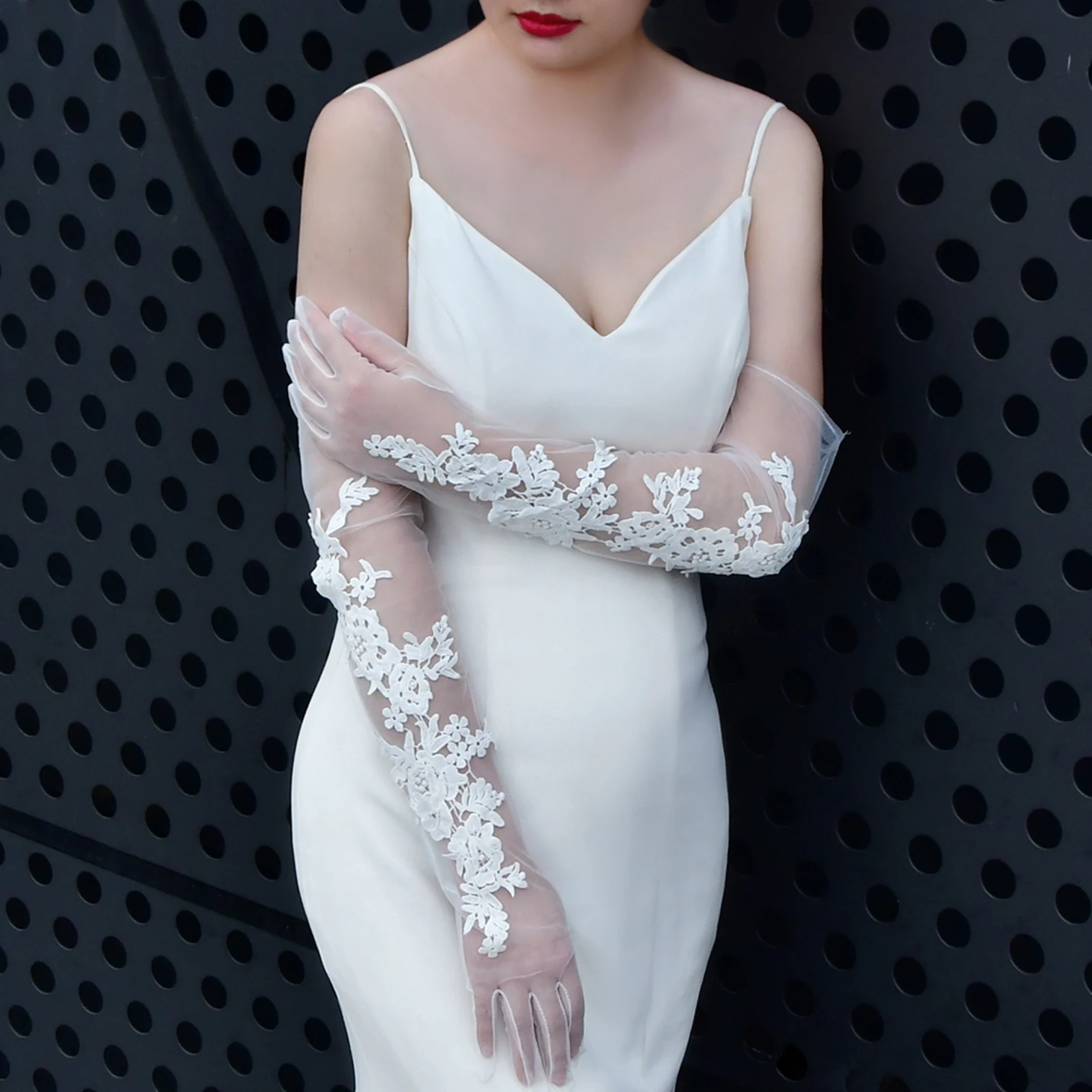 vm06 1 пара свадебных перчаток для невесты длинные кружевные атласные элегантные