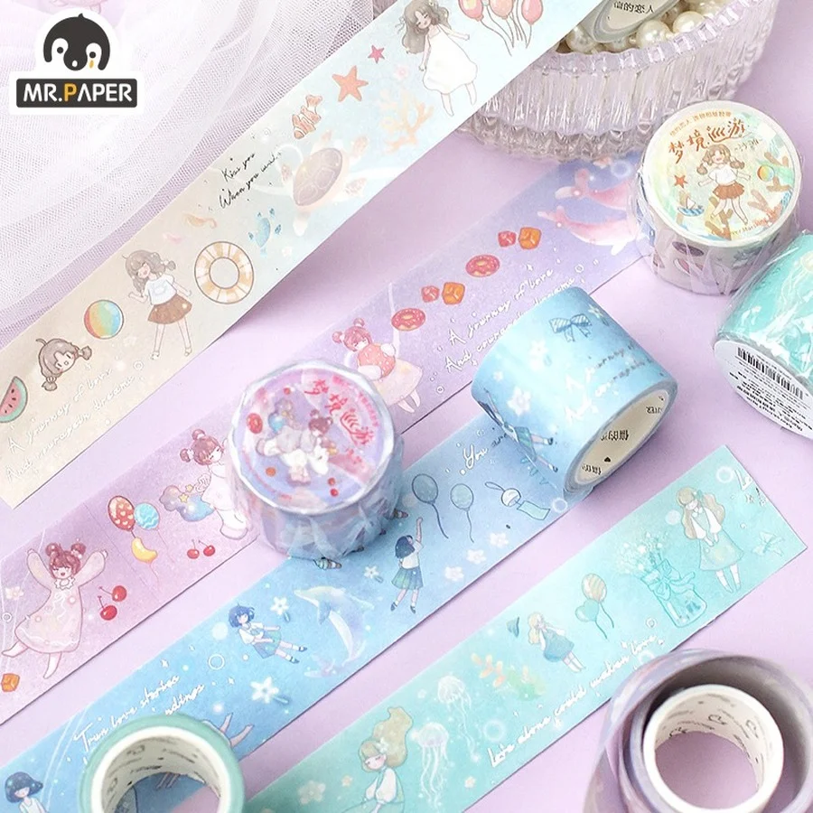 

Mr.Paper 8 Style Cartoon Girl Hot Silver Washi Tape Beautiful Creative Hand Account Decoration Material DIY Collage Washi Tape