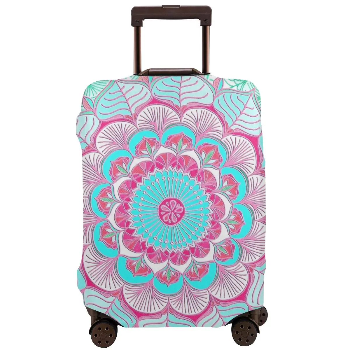

Turquoise Pink Mandala Tropical Flower Travel Suitcase Luggage Case Washable Luggage Protective Cover Thicken Dust Cover