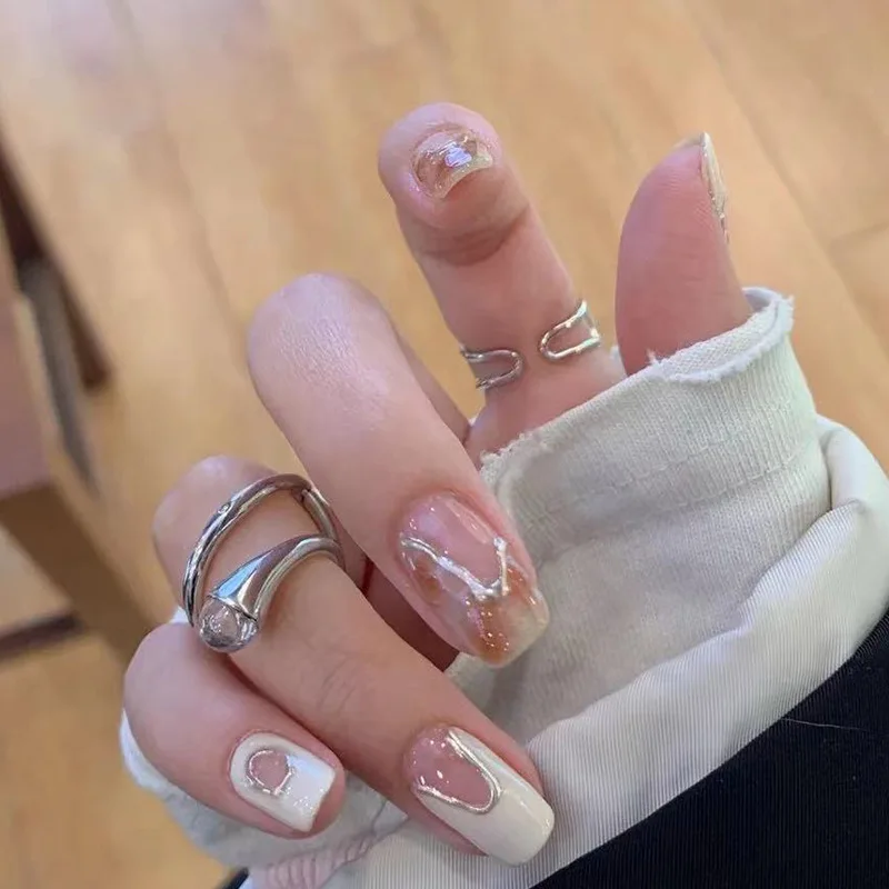 

24pcs fake nails cream amber wearing manicure patches wearing nails wearing advanced nail accessories