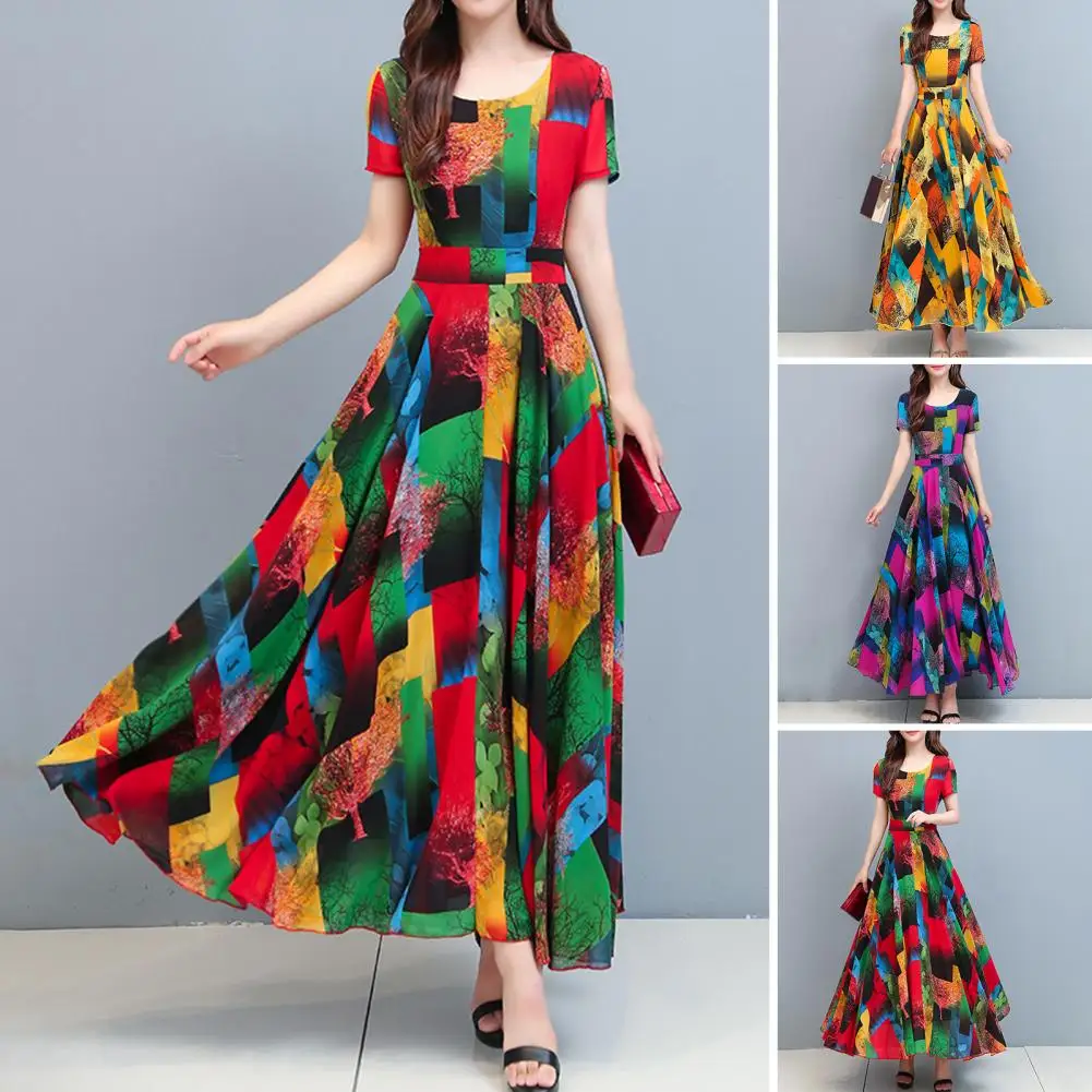 

Stylish Beach Dress Ladies Women Dress Printed Slim-fitting A-Line Dress Ankle Length