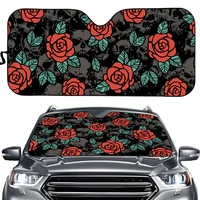 aluminum sunshade for car windshield rose with gothic skull print uv protection foldable punk style front windshield sun shades