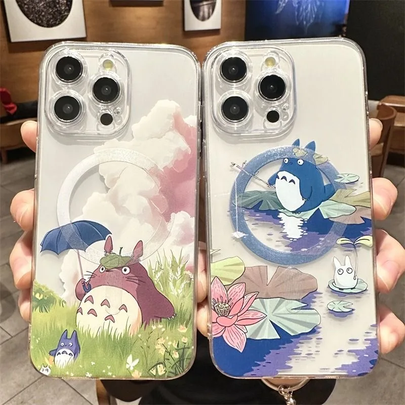 Cartoon T-Totoros Magsafe Magnetic Phone Case for iPhone 16 15 14 13 12 11 8 7 Plus Pro Max X XR XSMax Soft Clear Tpu Cover