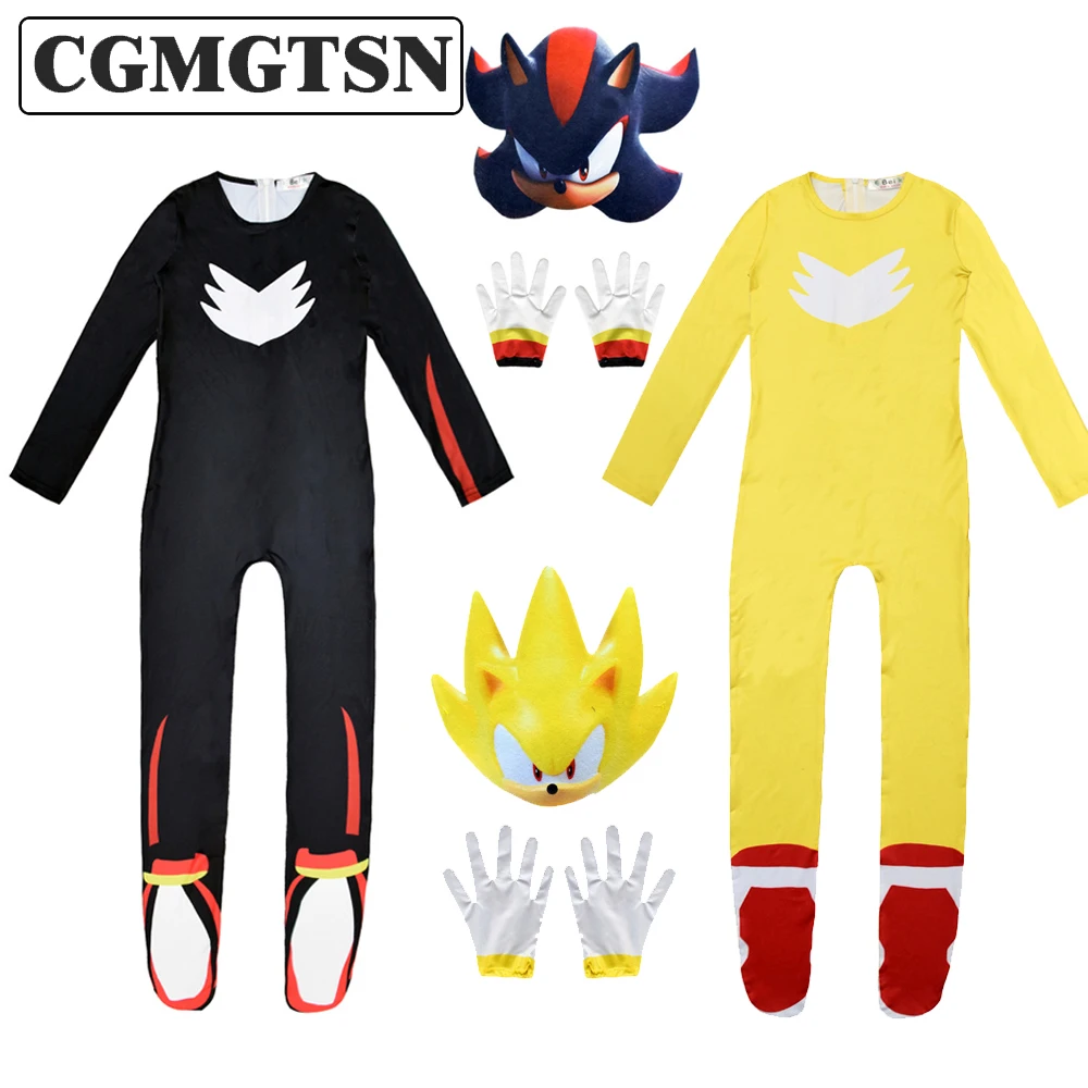 

CGMGTSN Children Game Blue Red Black Shadow Hedge Hog Jumpsuit with Headgear Mask Cosplay Costumes for Kids Carnival Clothes