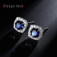 delicate silver plated blue sparkling stud earrings fashion elegant banquet jewelry