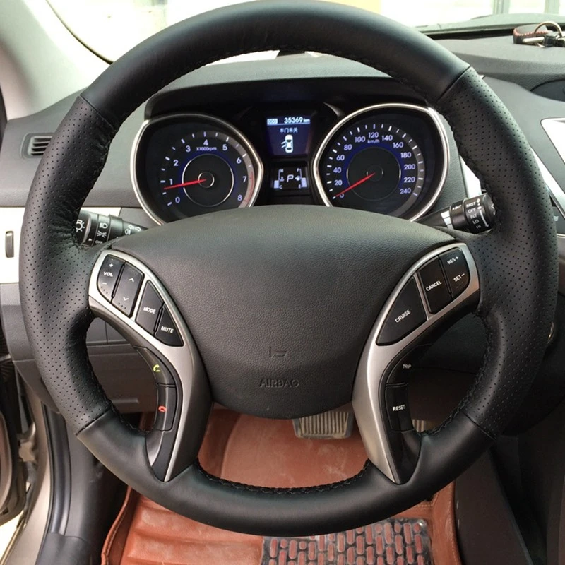 

GNUPME черный чехол на руль автомобиля из искусственной кожи сшитый вручную для Hyundai Elantra 2011-2016 Avante i30 2012-2016