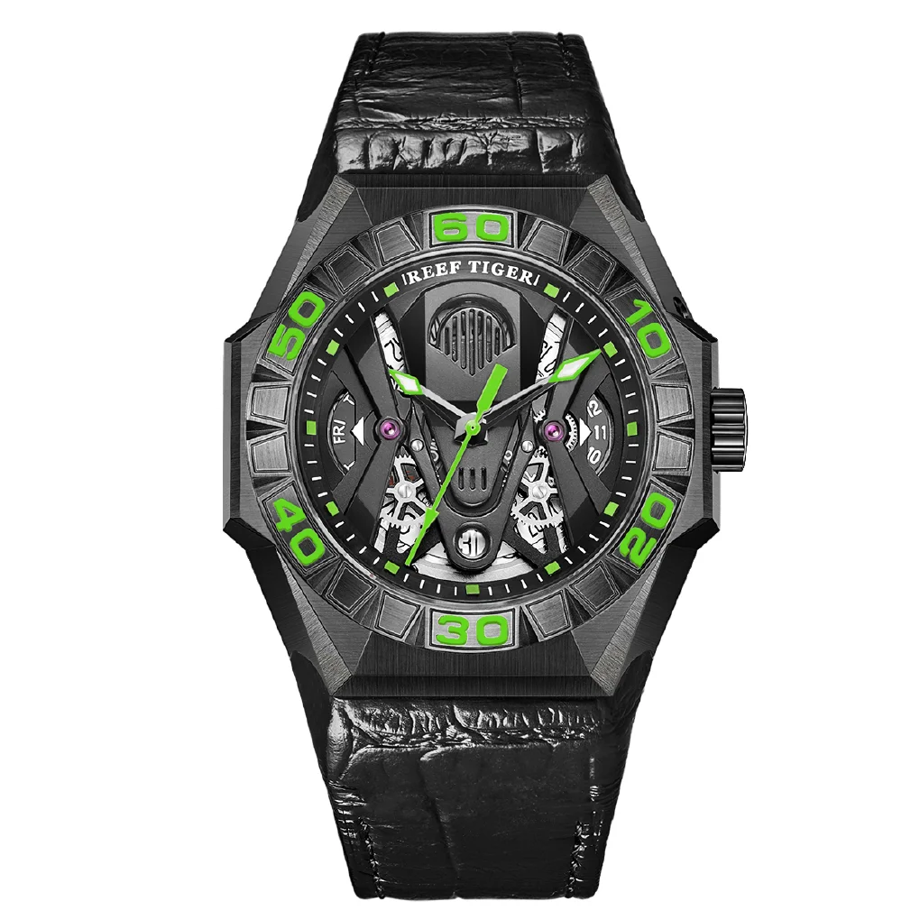 

Reef Tiger Men Automatic Watch,Mens Wrist Watches Military Dive 200M Waterproof Mechanical Wristwatch Sekelton Luminous Sapphire