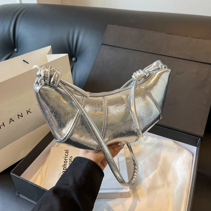 Яркие Серебристые сумки через плечо в форме рога женские супер крутой