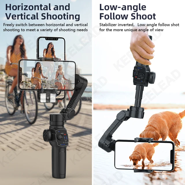 3-Axis Gimbal Handheld Stabilization Foldable Pocket Gimbal with Extension Rod for Smartphone iPhone 14 Pro Samsung Call Phone 5