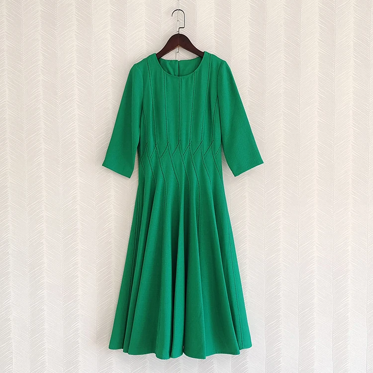 

Size XXL 3XL Patchwork Women Green Dress 3/4 Sleeve Elegant Long Party Vacation Office Long Dresses Clothes