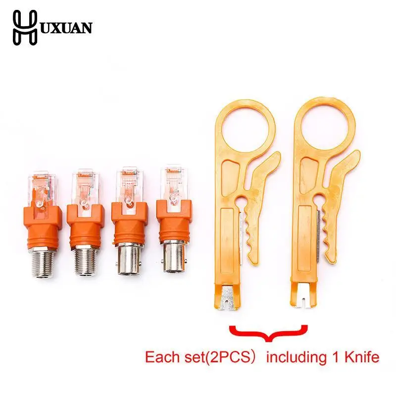 1/2pcs F-Type RJ45 Male Coaxial Barrel Coupler Adapter RJ45 To RF Connectors With 2 Knife