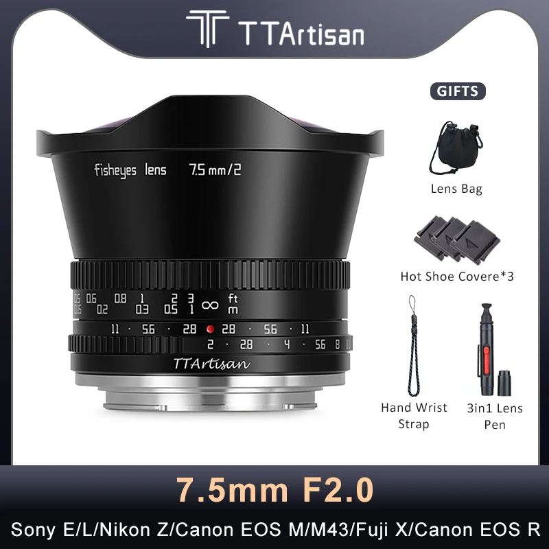 

TTArtisan 7.5mm F2 APS-C Manual Focus Fisheye Lens For Nikon Z Sony E Canon EOS RF Fuji X Leica L Canon EOS M M43 Mount Camera