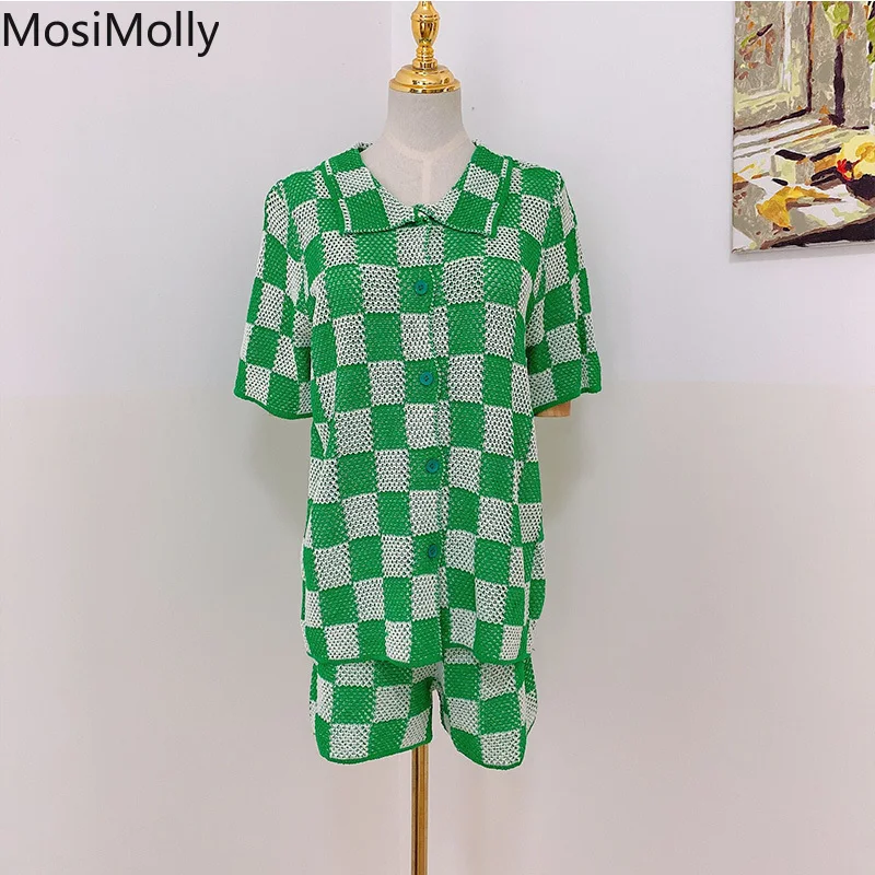 Ажурный клетчатый свитер MosiMolly кардиган женские пальто джемпер пуловеры вязаные