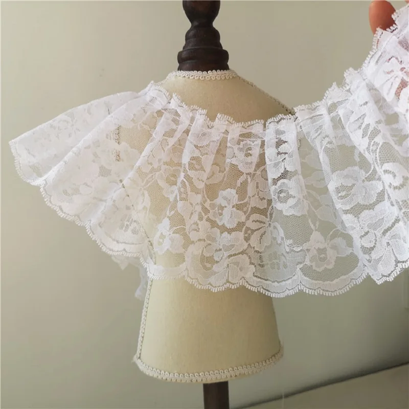 

12CM Wide Luxury Embroidery white flower lace fabric trim ribbon DIY sewing applique collar Ruffle craft wedding guipure decor