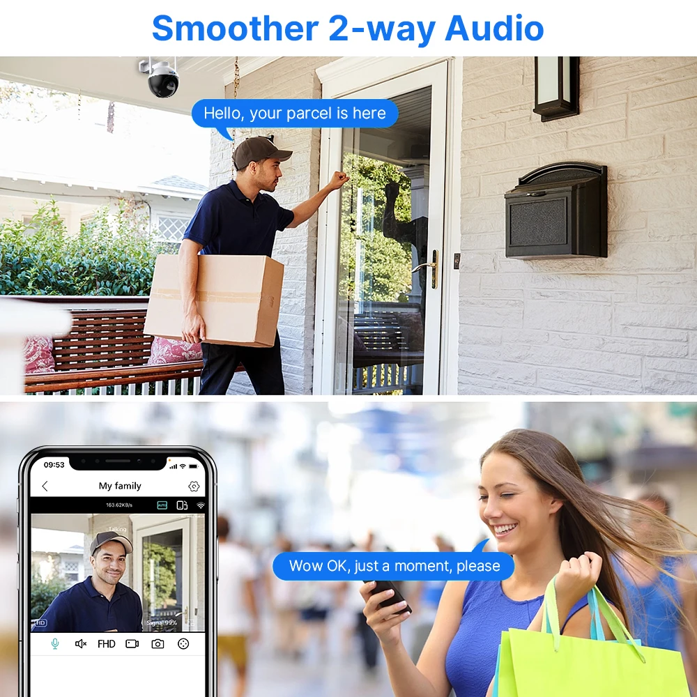 Hiseeu 4K 8МП WiFi PTZ IP камера 5xZoom Обнаружение людей Видеонаблюдение Уличное Цветное ночное видение Безопасность на.