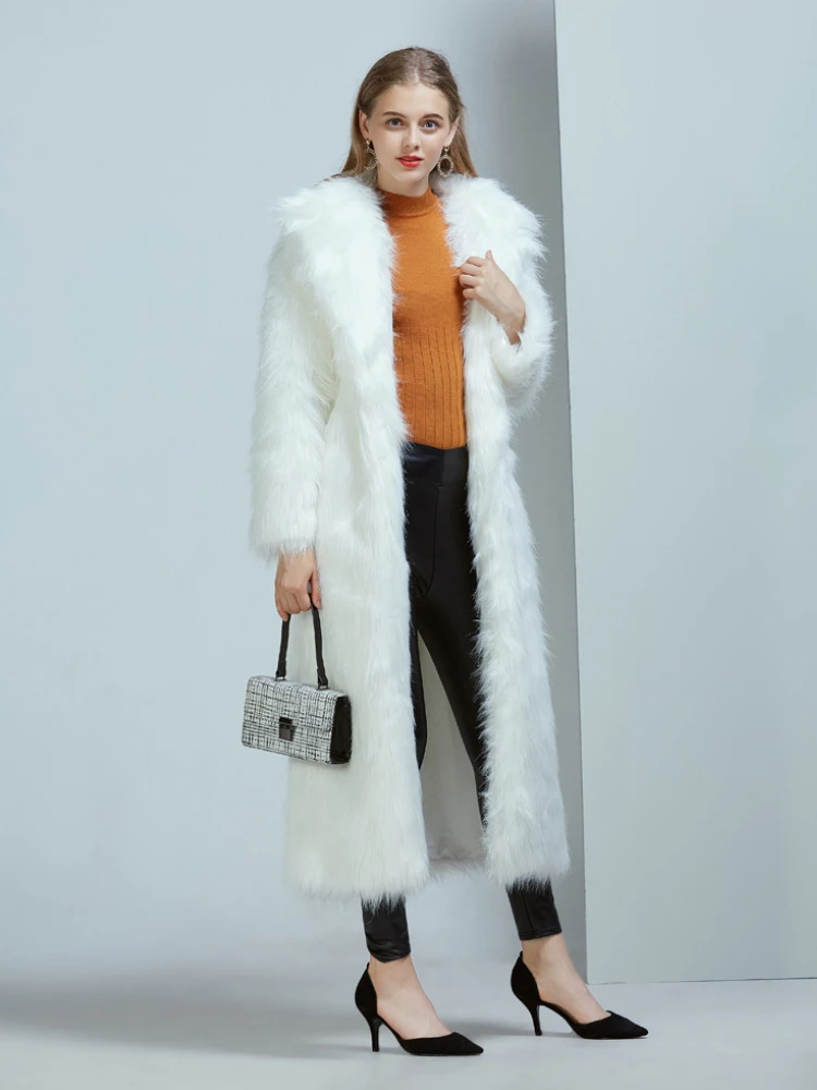Elegant Luxury Faux Fox Fur Long Coat Women 2022 Winter Fashion Turn Down Collar Fluffy White Coats Ladies Furry Warm Fur Jacket