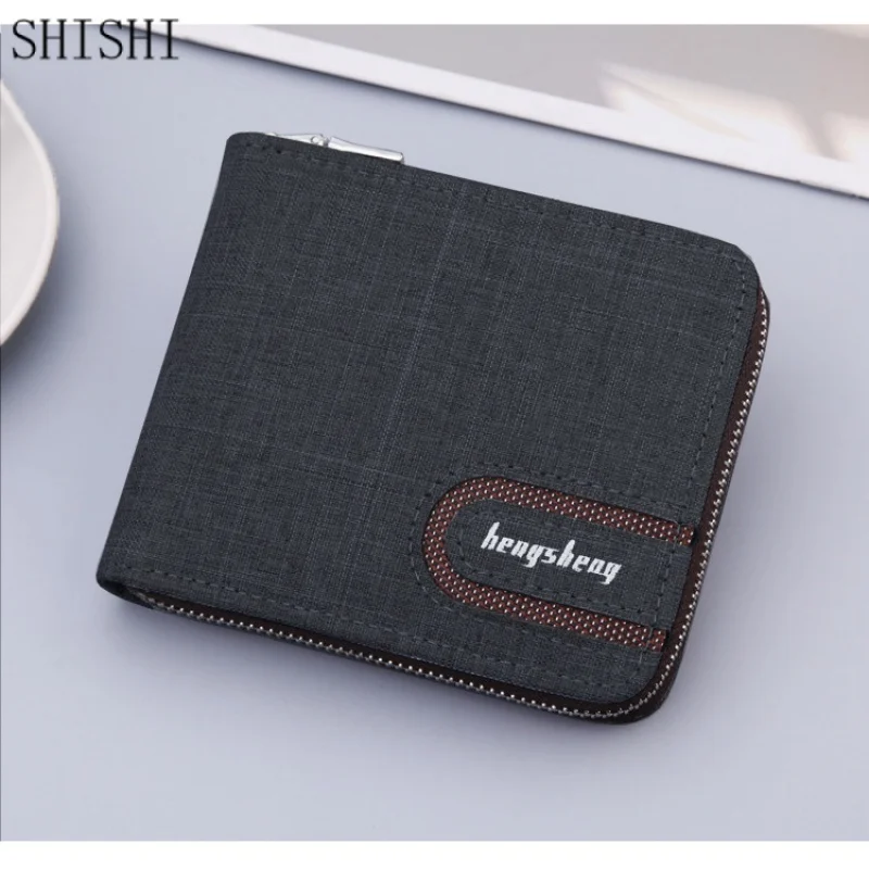 New Fashion Canvas Zipper Short Men's Wallet With Coin Pocket Clutch Male Purse Bag Money Wallet Denim Card Holder For Men