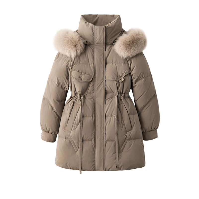 New Abrigos Mujer Invierno 2022  90%  White Duck Down  Long  Winter Jacket Women  High Street Fox Fur Collar and Hat Detachable