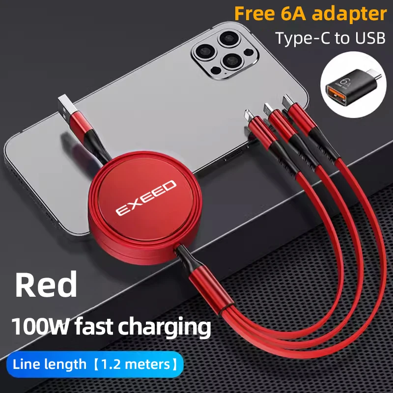 USB-кабель для Chery Exeed TXL TX VX RX LX Jetour X-1 Plus DTC Tiggo PRO 8 6A 3 в 1 100 Вт кабель быстрой зарядки