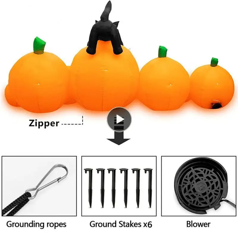 

8 Feet Halloween Inflatable Pumpkin With Built-in LED Lights Witch Cat Pumpkin Role-playing Horror Props Home Halloween Supplies