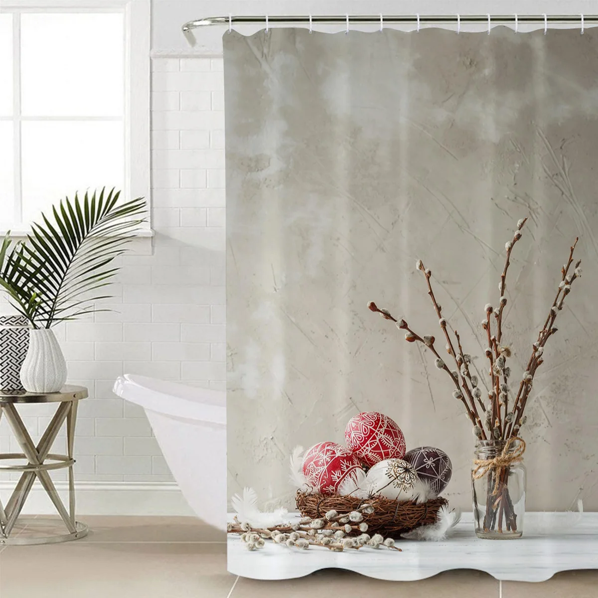 Easter Eggs Willow Branches Bottle Bathroom Shower Curtain Bath Rug Carpets Set Toilet Lid Cover Floor Mats Accessories | Дом и сад