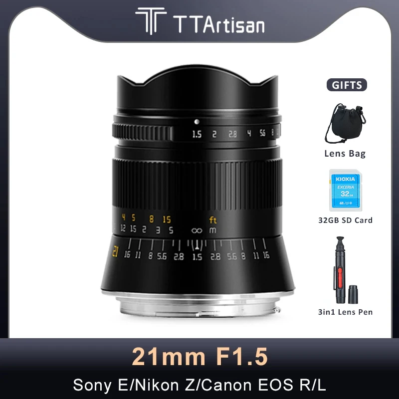 

TTArtisan 21mm F1.5 Full Frame Lens For Sony E Mount A5000 A6000 Nikon Z Len Canon RF Lumix L Sigma L Leica L Camera Accessories