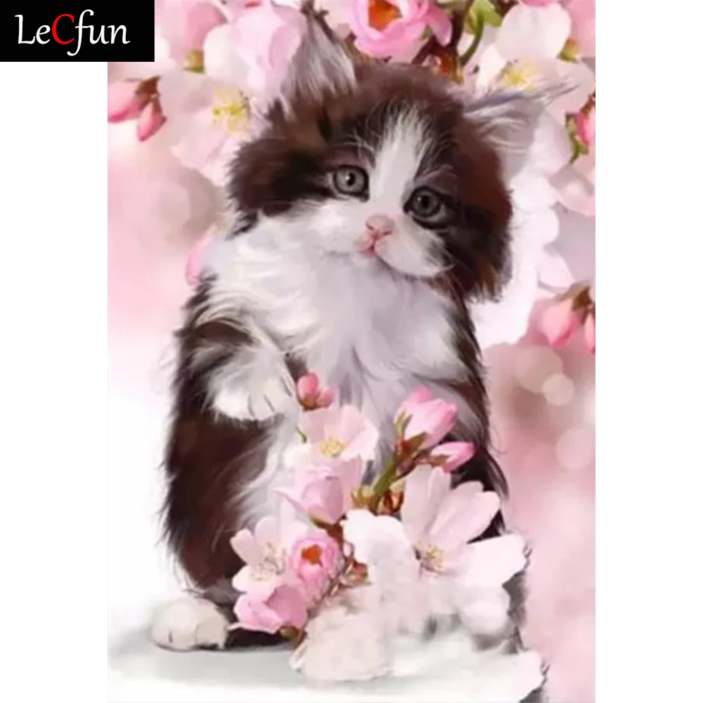 

Набор для алмазной живописи LeCfun с изображением сакуры котенка, 5D полное алмазное украшение, квадратный/круглый драгоценный камень, вышивка ...