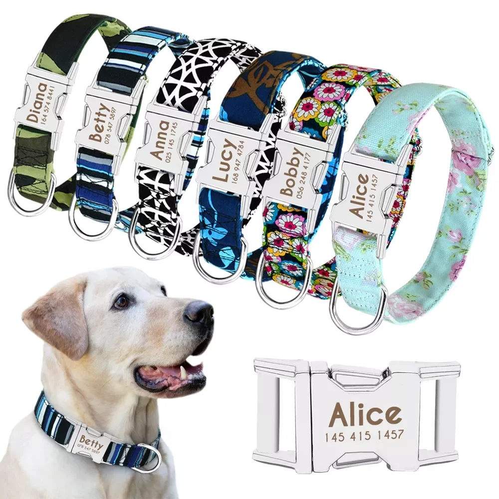 

2022New Dog Collar Personalized Nylon Pet Dog Tag Collar Custom Puppy Cat Nameplate ID Collars Adjustable For Medium Large Dogs