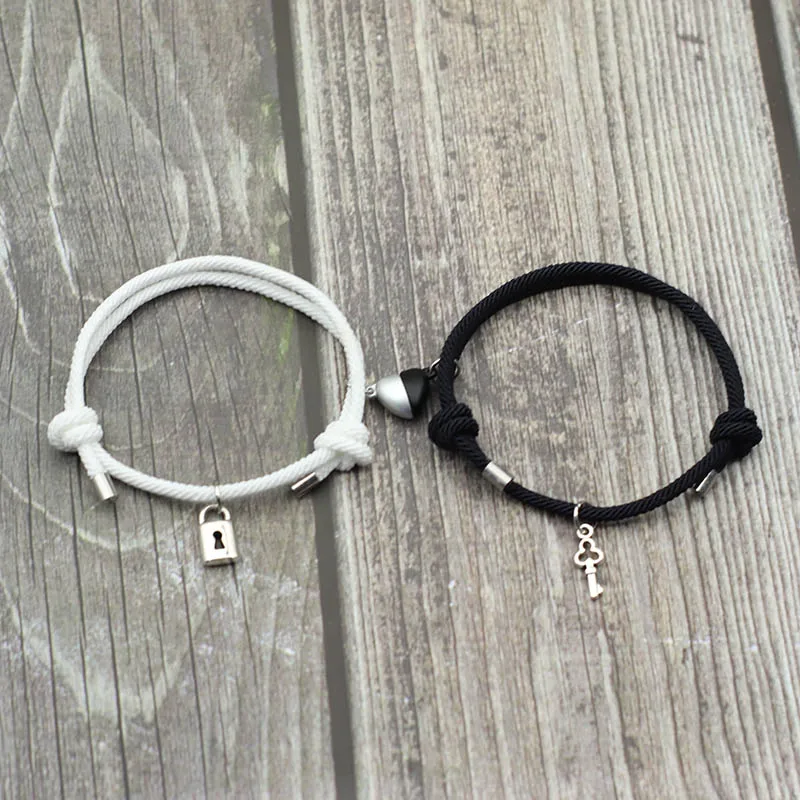 Регулируемый магнитный браслет в форме сердца для пары 2 шт. плетеный веревочный