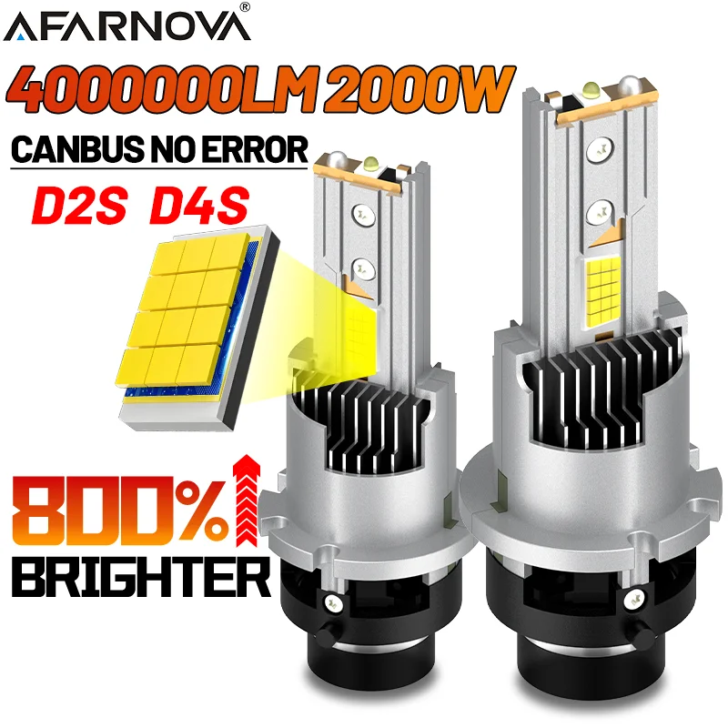 

D2S D4S D1S D3S Светодиодные автомобильные фары Лампы canbus Super Bright HID D1R D3 D2R D4R LED 4000000LM 2000W Двусторонний чип CSP 6000K 12V