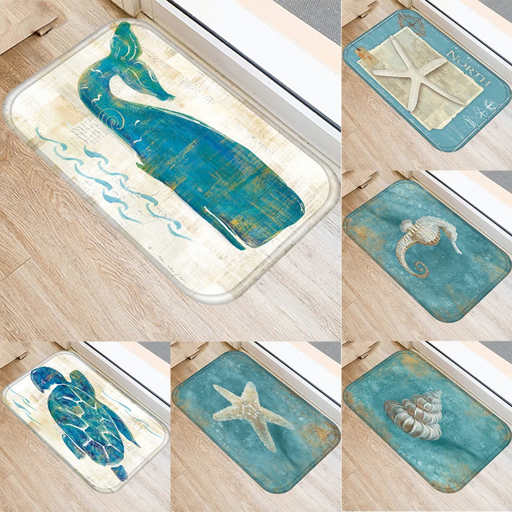 

Hongbo New Anti-Slip Carpets Marine Life Print Mats Bathroom Floor Kitchen Starfish Conch Seahorse Whale Turtle Pattern Rugs