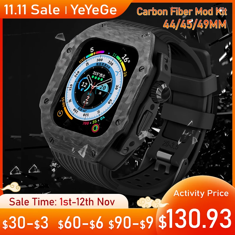

Carbon Fiber Case for Apple Watch Ultra 49mm Rubber Strap Luxury Case Frame Modification Kit for IWatch Ultra 8 7 6 SE 45mm 44mm