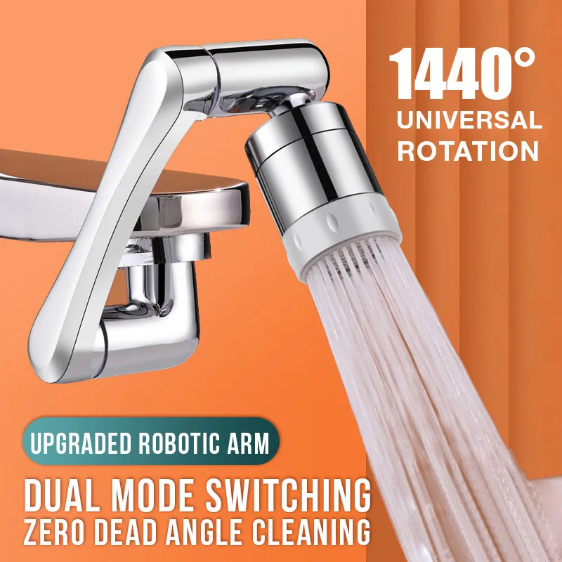 

Stainless Steel Universal 1080 °Swivel Robotic Arm Swivel Extension Faucet Aerator Kitchen Sink Extender 2Water Flow Mode