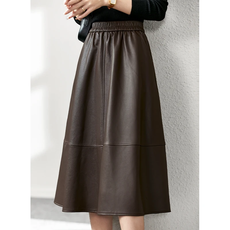 

Vimly Pu Leather Skirts for Women 2022 Autumn Solid Vintage Office Lady High Waist Niche Design Loose Midi Skirts Bottums V5822
