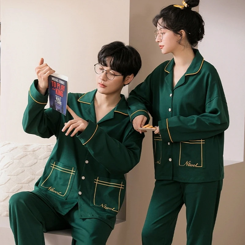 QUHENG 2022 Autumn Couple Cotton Pajamas Men Sets Winter Women Men Nightwear Spring Casual Homewear Sleep Lounge Sleepwear