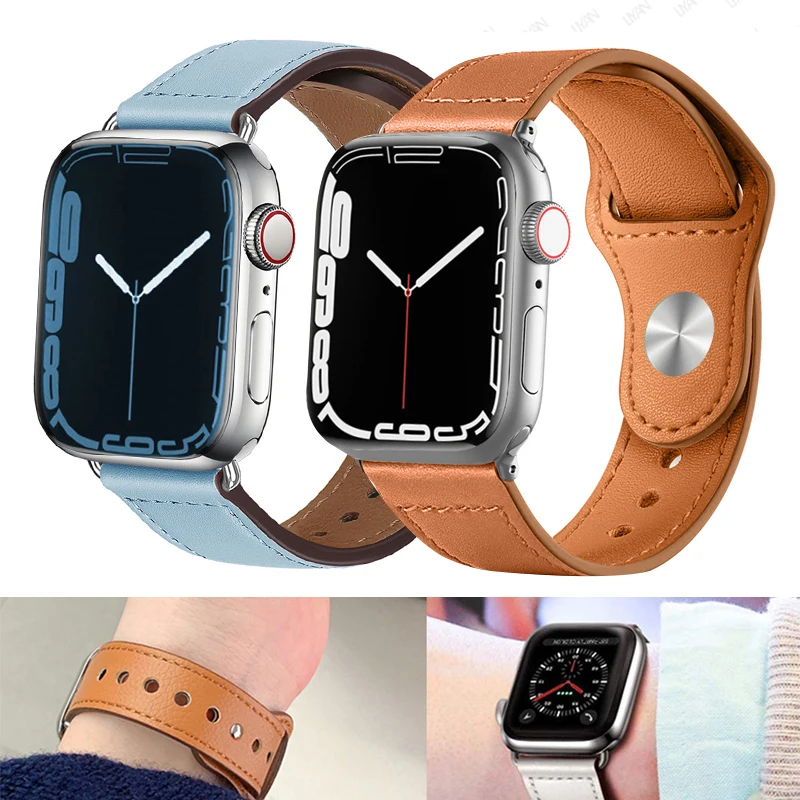 

Кожаный ремешок для Apple watch band 45 мм 41 мм 44 мм 40 мм 38 мм 42 мм, аксессуары для смарт-часов, браслет для iWatch 6 5 4 se 7
