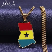 ghana flag pendant stainless steel long necklaces chain women gold color statement necklace jewelry acero inoxidable nxh441s05