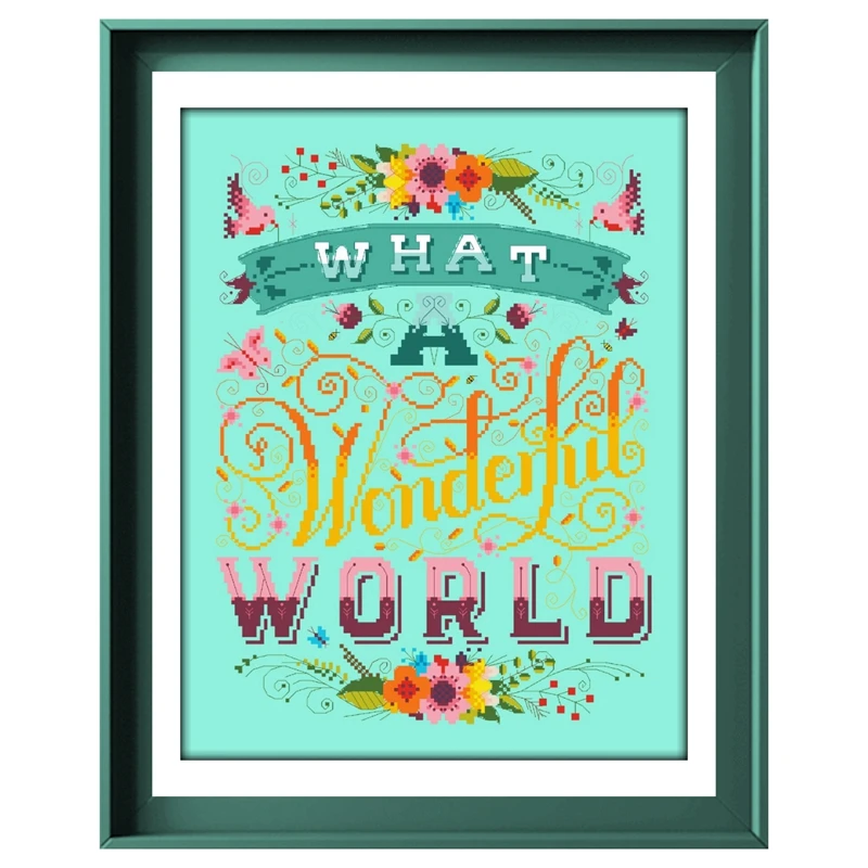 What a wonderful world cross stitch kit word design 18ct 14ct 11ct bright green canvas stitching embroidery DIY wall home decor